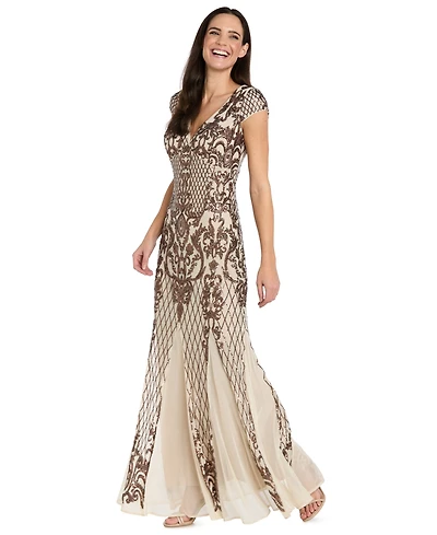 R & M Richards Plus Sequin Embellished Ball Gown