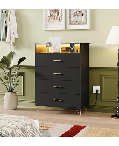 gaomon Towallmark 4-Drawer Dresser with App-Controlled Rgb Lights & Charging Station, Large Capacity Modern for Bedroom, Living Room