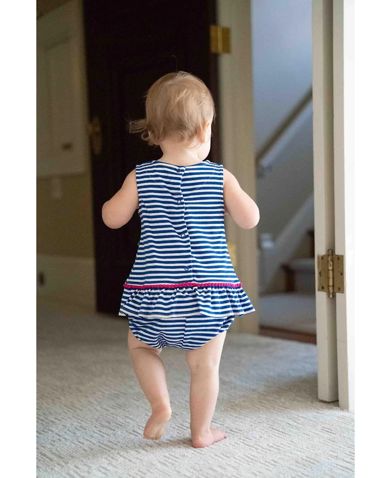 Florence Eiseman Baby Girl Stripe Knit Romper With Pom Poms & Flowers