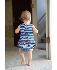 Florence Eiseman Baby Girl Stripe Knit Romper With Pom Poms & Flowers