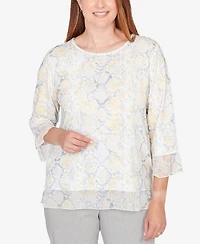 Alfred Dunner Women's Al Fresco Python Printed Knit Flutter Sleeve Top