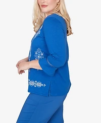 Alfred Dunner Women's The Royal Treatment Placed Floral Medallion Embroidered Top