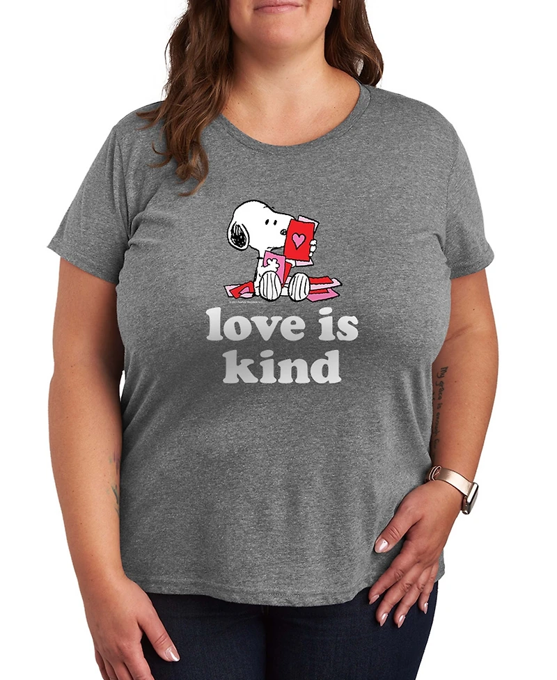 Hybrid Apparel Women's Peanuts Snoopy Valentine Love Is Kind Short Sleeve Graphic T-Shirt