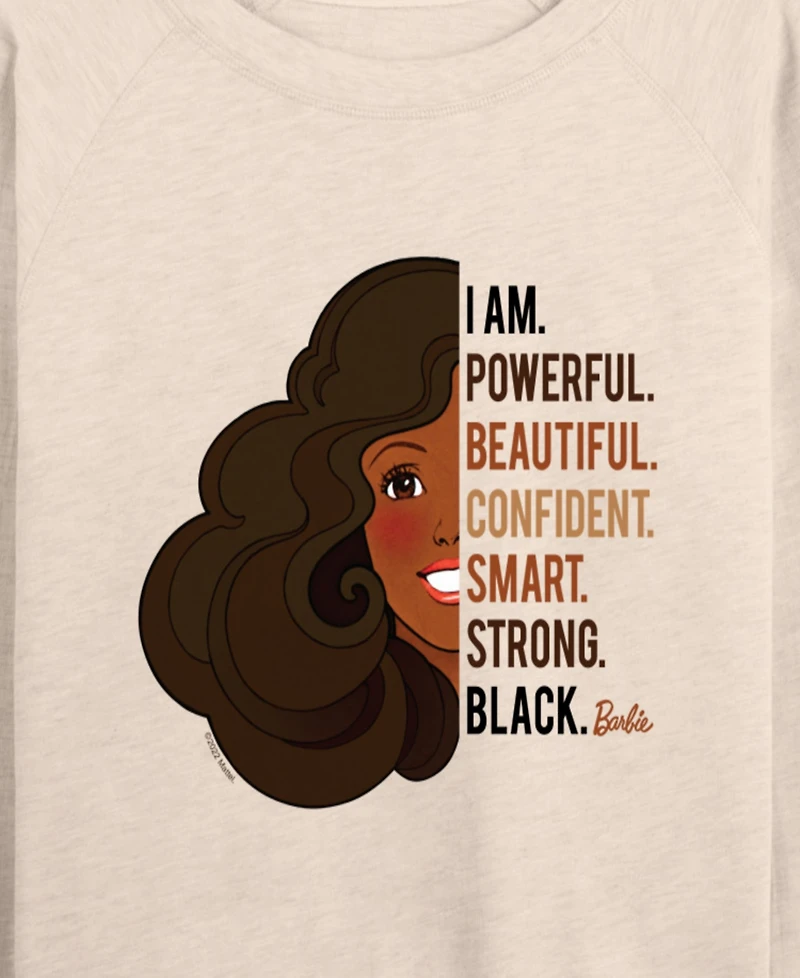 Hybrid Apparel Women's Barbie Powerful Beautiful Black French Terry Long Sleeve T-shirt