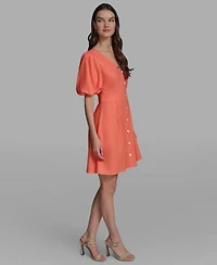 Karl Lagerfeld Paris Women's Puff Sleeve V-Neck Dress