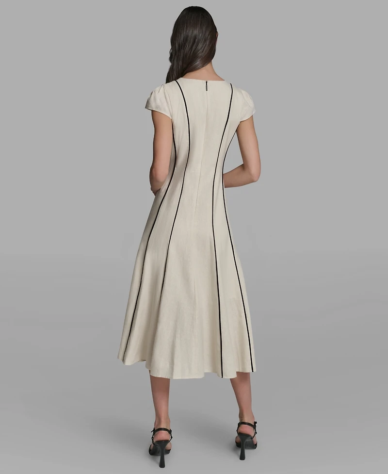 Karl Lagerfeld Paris Women's Vertical Striped Piping Midi Dress