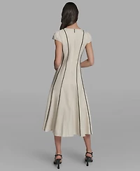 Karl Lagerfeld Paris Women's Vertical Striped Piping Midi Dress