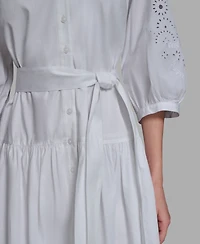 Karl Lagerfeld Paris Women's Poplin Eyelet Button Front Midi Dress