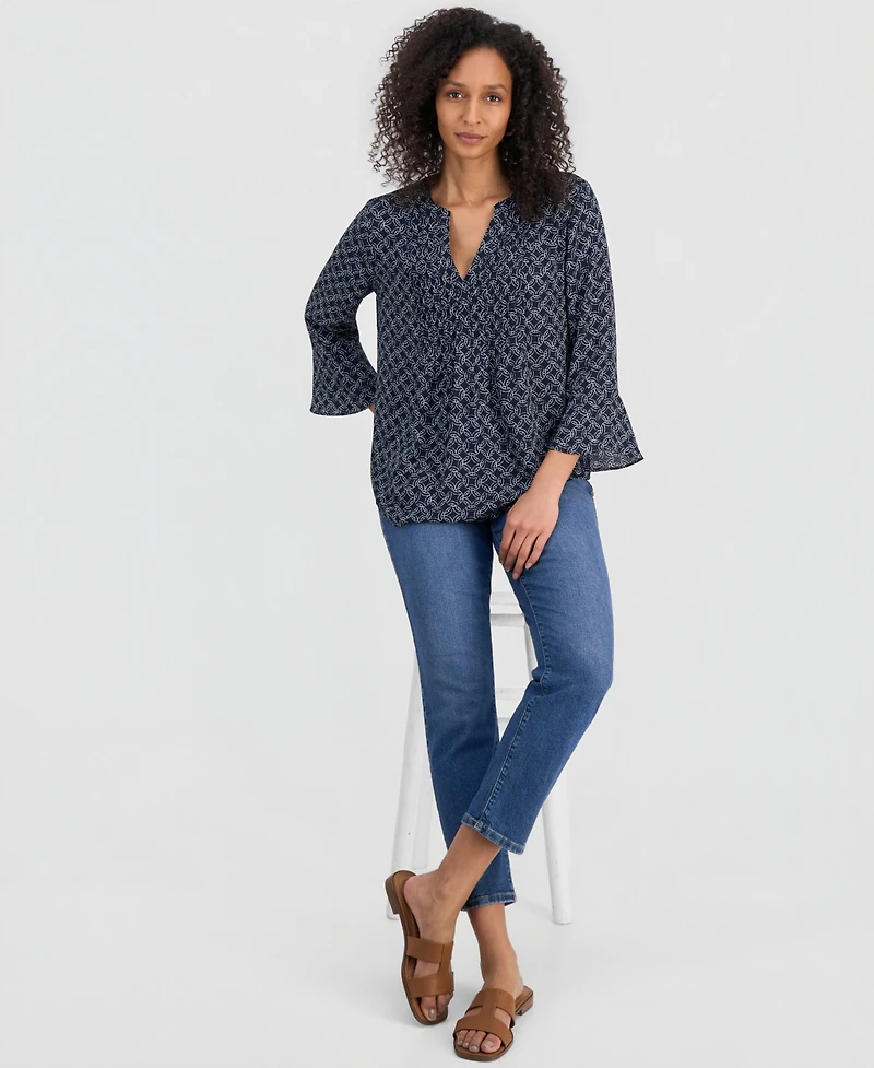 Style & Co Women's Printed Pintuck Ruffle Sleeve Top, Exclusively at Macy's