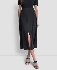 Dkny Women's Arid Pique Mini Logo Emblem Slit A-Line Skirt