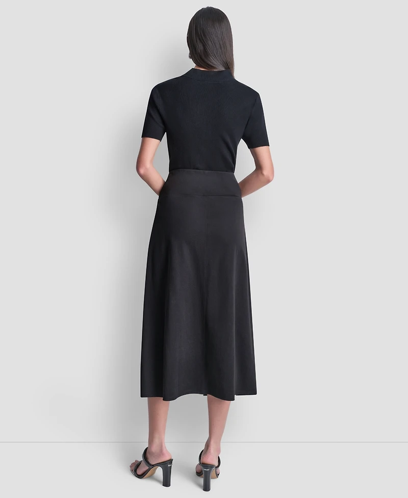 Dkny Women's Arid Pique Mini Logo Emblem Slit A-Line Skirt
