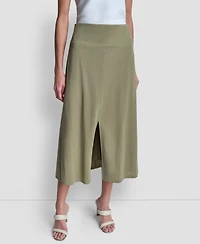 Dkny Women's Arid Pique Mini Logo Emblem Slit A-Line Skirt