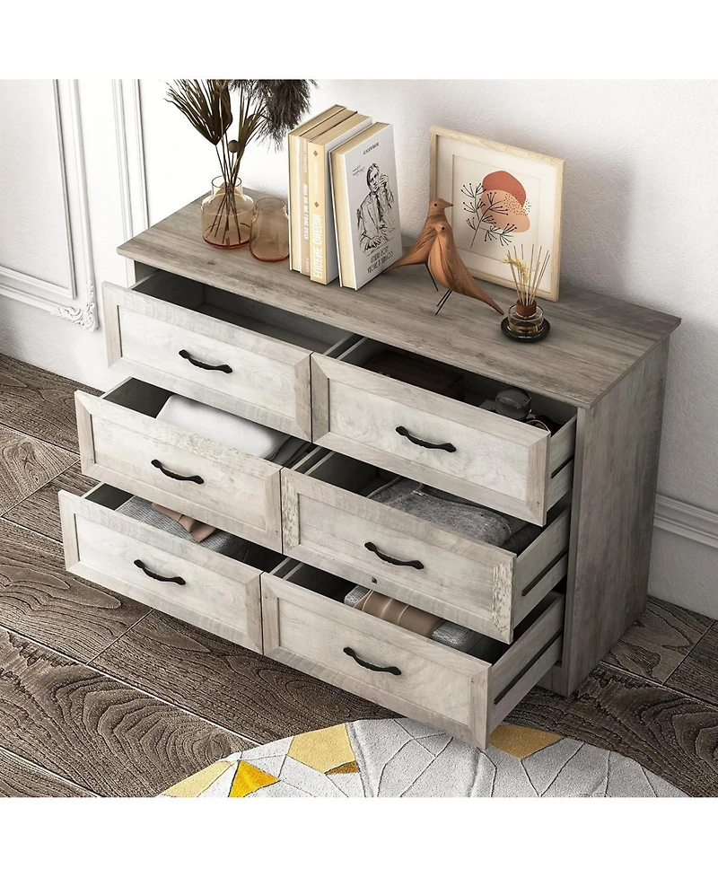 gaomon Takywep 6-Drawer Dresser for Bedroom - Farmhouse Modern Wooden Storage Chest with Metal Handles, Organizer Bedroom, Living Room