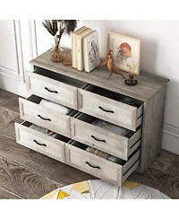 gaomon Takywep 6-Drawer Dresser for Bedroom - Farmhouse Modern Wooden Storage Chest with Metal Handles, Organizer Bedroom, Living Room