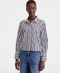 On 34th Womens Cropped Cotton Poplin Shirt Macys Exclusive