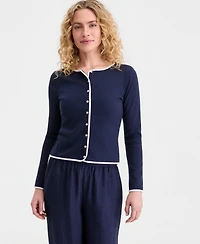 On 34th Women's Contrast-Trim Ribbed Cardigan, Macy's Exclusive