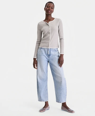 On 34th Women's Contrast-Trim Ribbed Cardigan Top, Macy's Exclusive