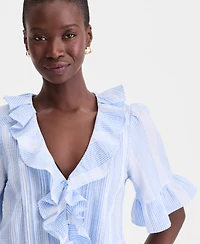 On 34th Women's Short Sleeve Ruffle-Front Cotton Blouse, Macy's Exclusive