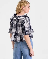 On 34th Women's Short Sleeve Ruffle-Front Cotton Blouse, Macy's Exclusive