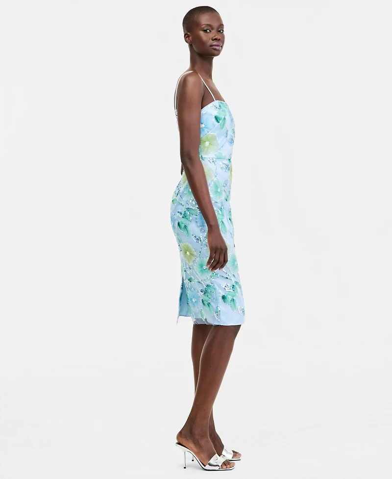 Eliza J Women's Embellished Square-Neck Midi Mesh Dress