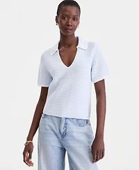 On 34th Women's Collared Short-Sleeve Crochet Sweater, Macy's Exclusive