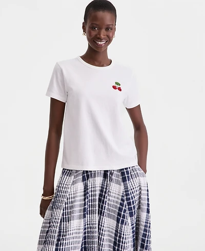 On 34th Women's Beaded Cherry Everyday T-Shirt, Macy's Exclusive