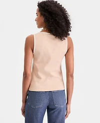On 34th Women's Thin Stripe Rib Button-Up Tank Top, Macy's Exclusive