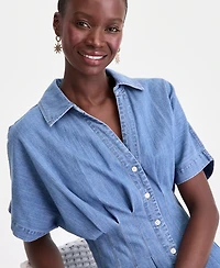 On 34th Women's Cotton Denim Pleated Shirtdress, Macy's Exclusive