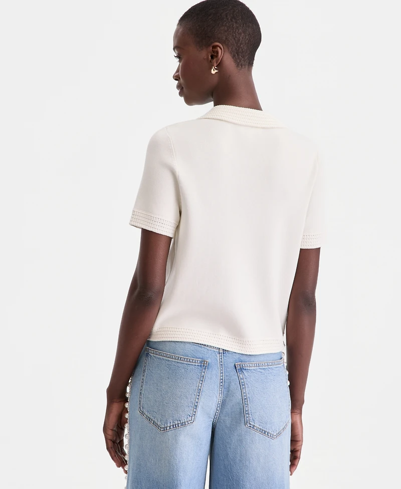 On 34th Women's Crochet Collar Short-Sleeve Sweater, Macy's Exclusive