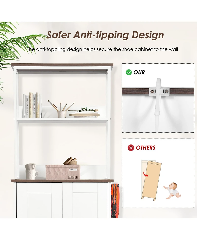 Cozito Pet Feeding Station with Pull-Out Bowls and Storage Shelves, Side Hooks, White