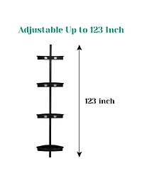 Homfan Corner Shower Caddy Tension Pole, Rust-Resistant Bathroom Storage Organizer with 4-Tier Adjustable Shelves & Rubber Pad, 101.6''- 122'' Height
