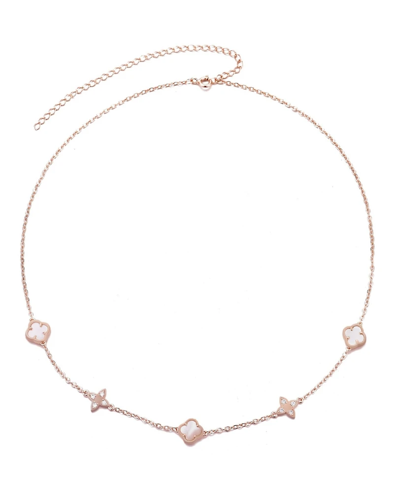 Adornia Rose Gold Mother of Pearl Cz Clover Station Necklace