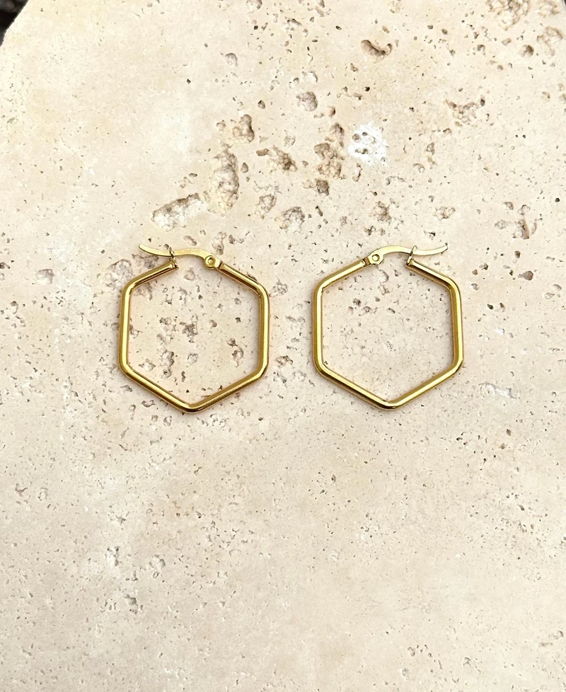 Adornia Tarnish Resistant Gold Hexagon Hoop Earrings