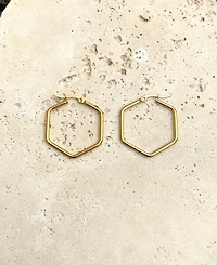 Adornia Tarnish Resistant Gold Hexagon Hoop Earrings
