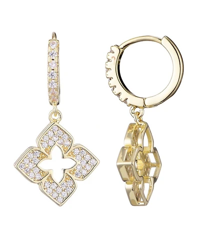 Adornia Gold Cz Pointed Clover Drop Huggie Hoop Earrings