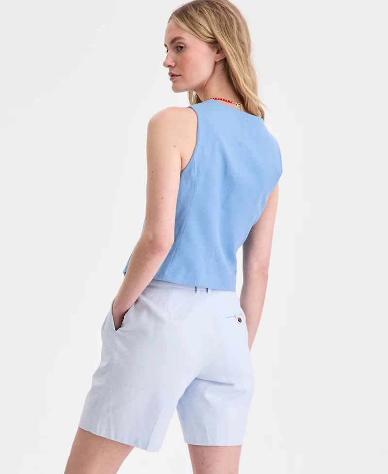 On 34th Women's Linen Blend V-Neck Button-Front Vest, Macy's Exclusive