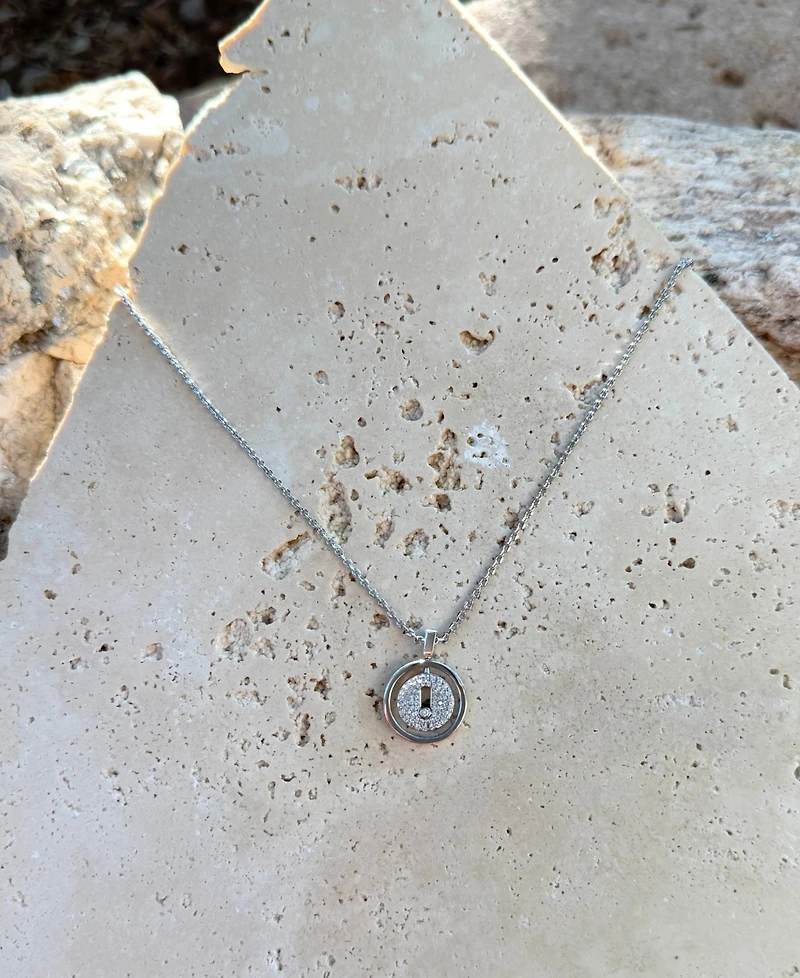 Adornia Silver Cz Dancing Stone Disc Pendant Necklace