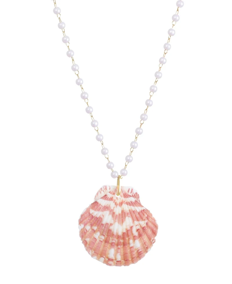 Adornia Gold Pearl Pink Shell Rosary Necklace