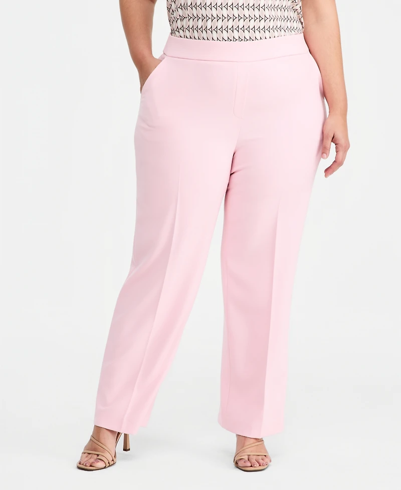 Anne Klein Plus High Rise Pull-On Structured Stretch Pants
