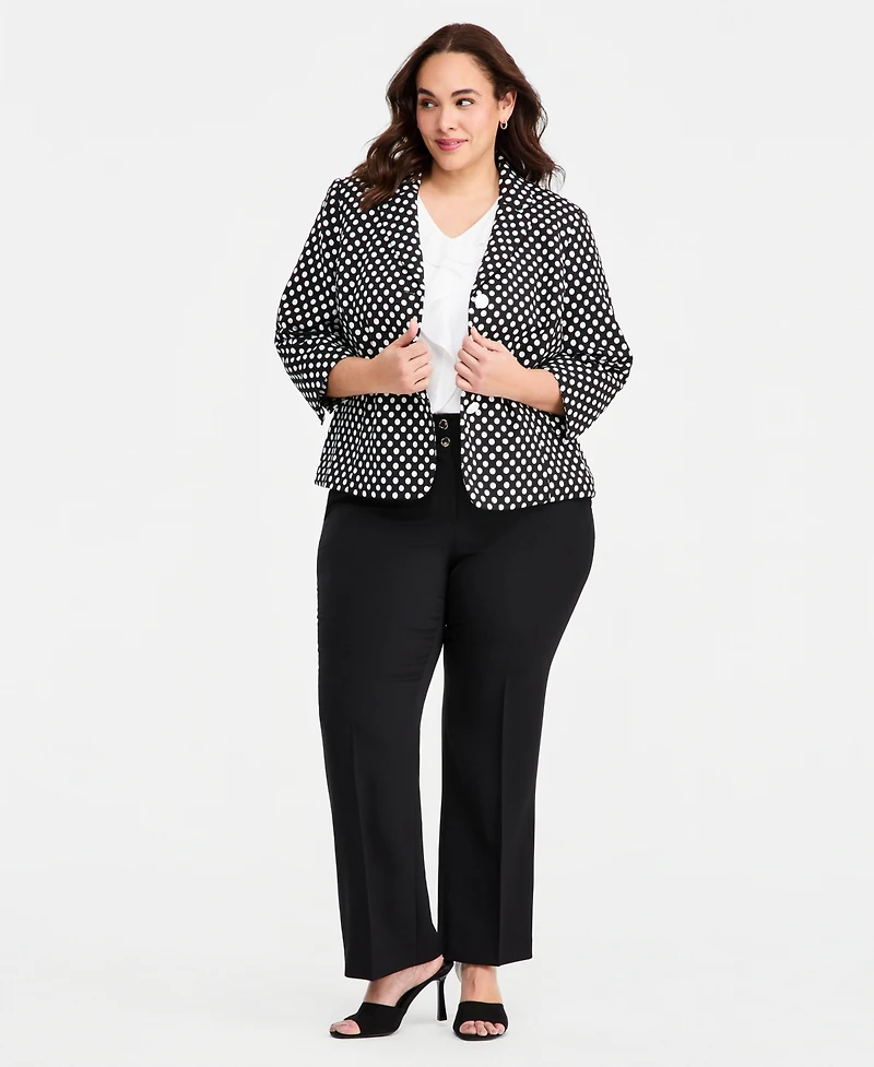 Kasper Plus Dot-Jacquard 3/4-Sleeve Blazer