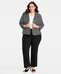Kasper Plus Dot-Jacquard 3/4-Sleeve Blazer