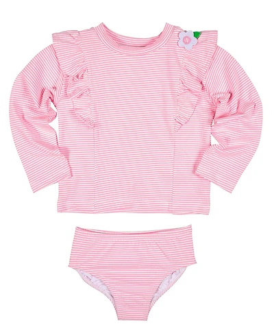 Florence Eiseman Toddler Girls Stripe Seersucker Rashguard Swimsuit with Flower