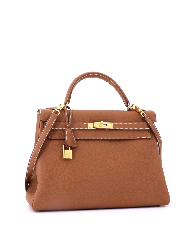 Pre-Owned HERMES Kelly 32 Handbag Brown Togo with Gold Hardware