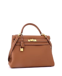 Pre-Owned HERMES Kelly 32 Handbag Brown Togo with Gold Hardware