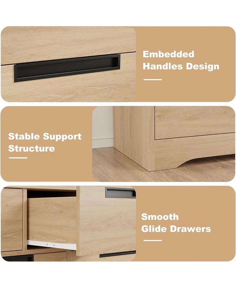 gaomon Drawer Dresser for Bedroom, Natural Modern Double Dresser Organizer with Embedded Handles Design