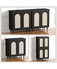 gaomon Set of 2 Rattan Sideboard Buffet Cabinet with Doors,Farmhouse Kitchen Storage Adjustable Shelf,Wood Cupboard Accent Table