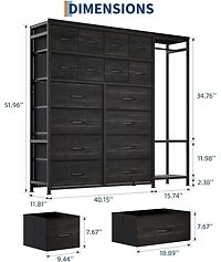 gaomon 16 Drawer Dresser with Clothes Rack, Tall Fabric Storage Organizer for Bedroom Closet, Living Room