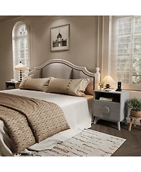 gaomon Fluted Night Stand Set of Wood Tall Nightstands with Charging Station, End Table with 2 Drawers, Oak