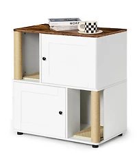 Cozito Double Cat Litter Box Enclosure Cabinet with Shelf and Scratching Post, Fits Two Litter Boxes, White and Vintage Finish