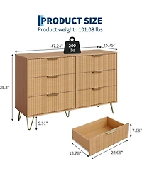 gaomon Fluted Dresser for Bedroom with 6 Drawers,47'' Wide Modern Chest of Wooden Drawers Metal Handle,Wide Clothes Storage Organizer